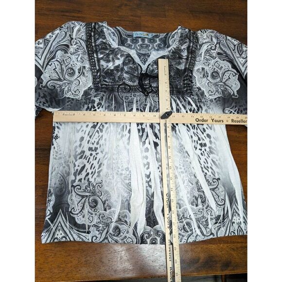 One World Floral Velvet Velour 3/4 Sleeve Boho Tunic Top Blouse Women's Petite X - Picture 5 of 5